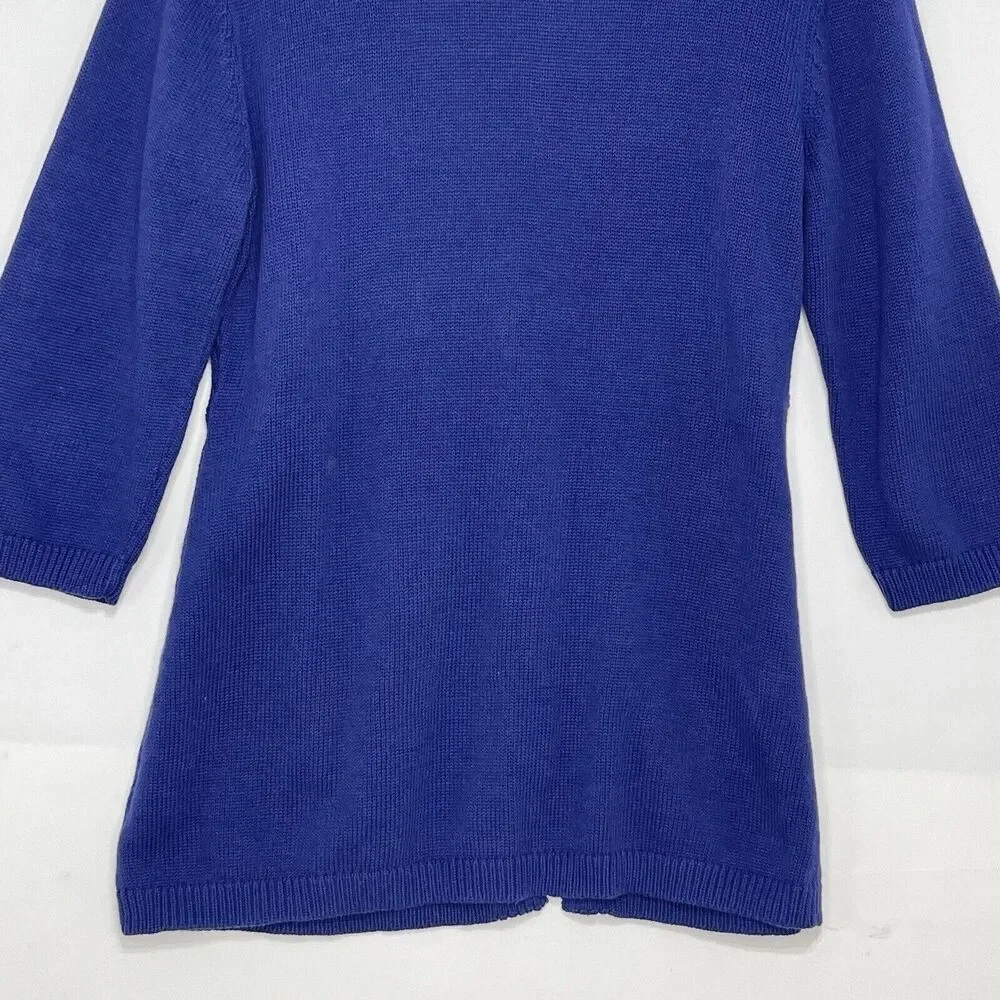 D&Co Women’s Small Cable Knit Sweater Cardigan Navy Blue One Button 3/4 Sleeve
